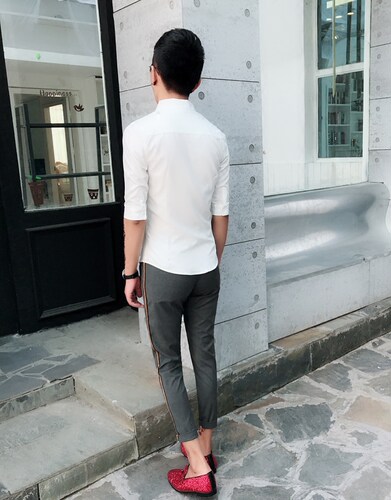 夏季新款发型师潮五分袖衬衫男款修身型青年痞帅夜店男生中袖衬衣 - 图2