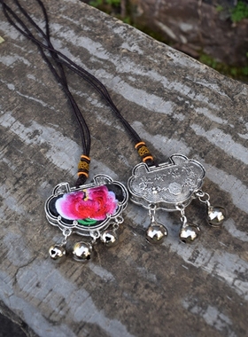 原创民族风项圈铃铛长命锁毛衣链