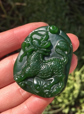 碧玉麒麟赐福项链证书吊坠