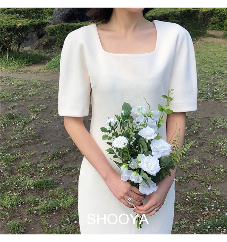 《丁香》韩国复古法式文艺连衣裙旅拍领证轻婚纱白色礼服婚礼新娘-图0