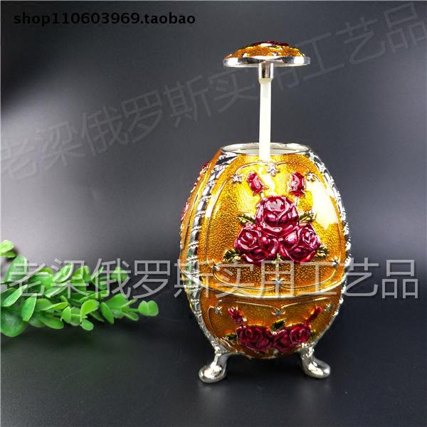 Z5俄罗斯彩锡合金属牙签筒盒罐三脚蛋形银边金桔色红玫瑰精致厚重,淘宝优惠券,粉丝福利购,淘宝优惠卷
