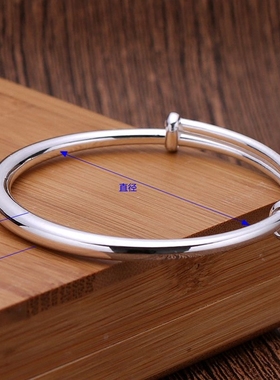 999纯银手镯光面推拉男女情侣款