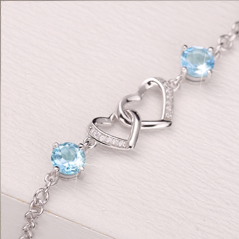 女托帕石爱心手串银ins小众手镯 jolee手链