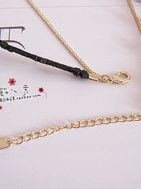 五瓣花黑带双层短款项圈水滴坠