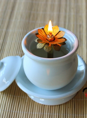 无字莲花酥油灯供灯长明灯陶瓷