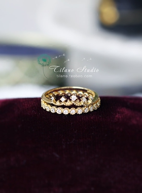 日系复古宫廷风叠戴满钻纯银指环