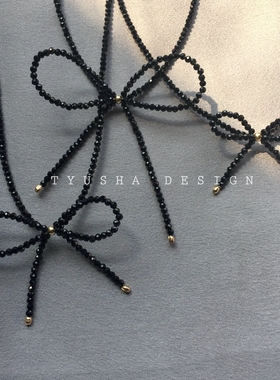 TYUSHA天然黑尖晶蝴蝶结包金项圈