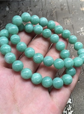 缅甸豆绿色玉石散珠手链