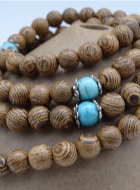 非洲鸡翅木绿松石文玩佛珠手链