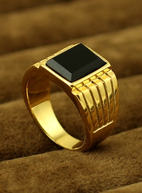 韩版男士戒指黑宝石指环男钛钢