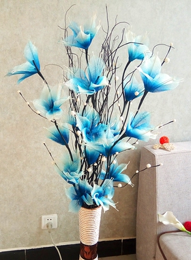 百合花叶脉花干花客厅落地花树枝