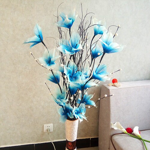 百合花叶脉花干花客厅玄关落地花仿真花 装饰树枝龙柳发财果套装 - 图1