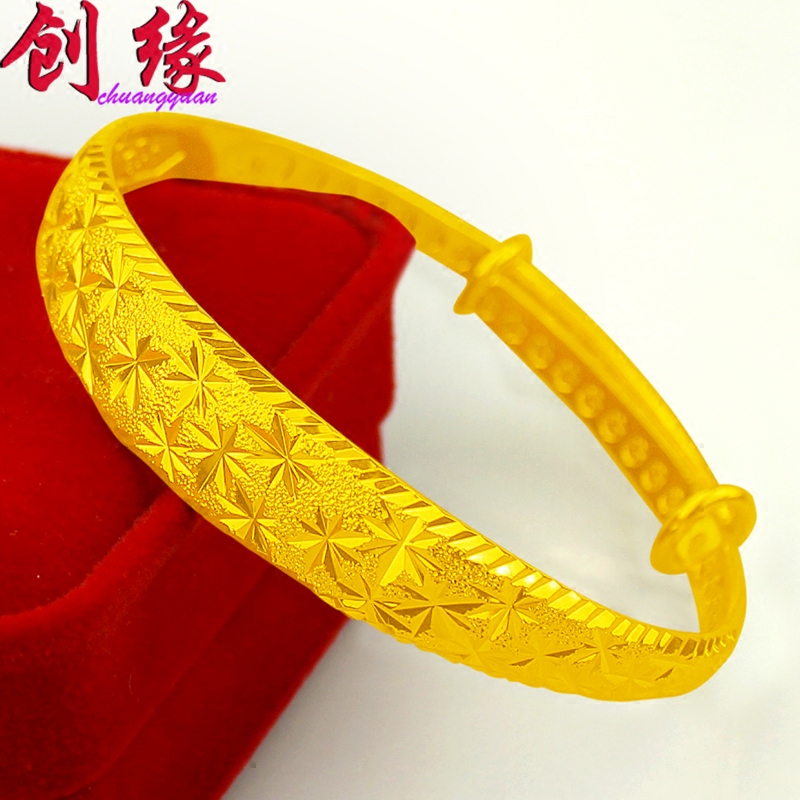 创缘镀黄金手镯女生细新娘手环婚嫁 创缘饰品手镯