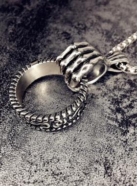 骷髅钛钢朋克风毛衣链吊坠