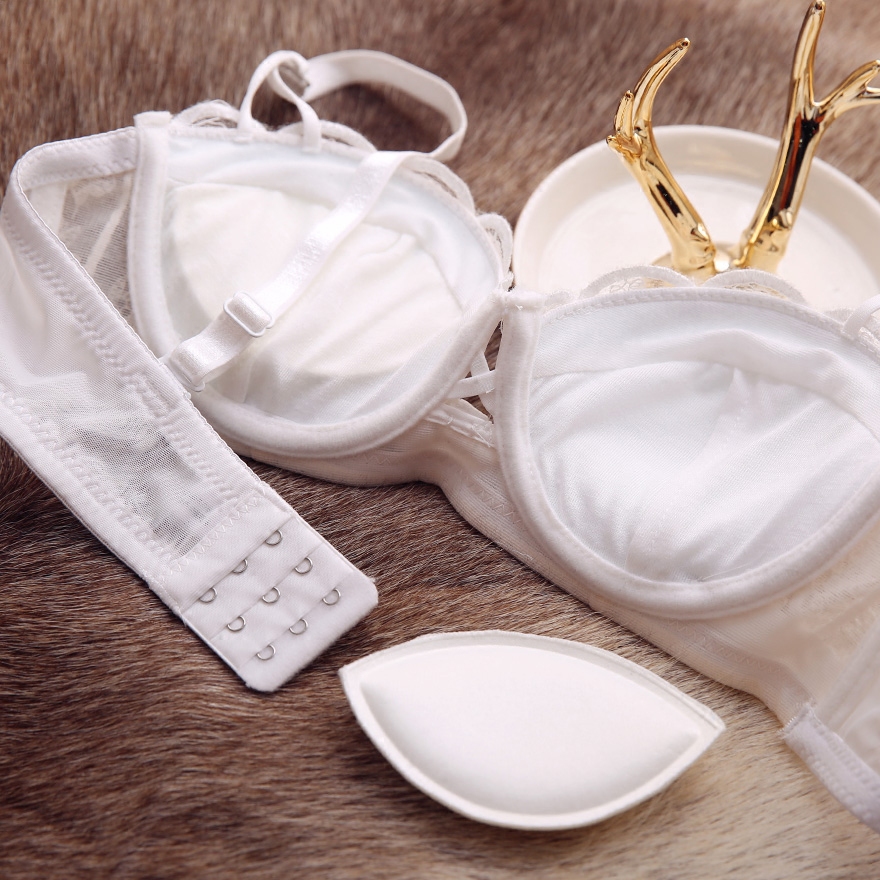 荷韵阁旗舰店荷韵阁春季性感蕾丝刺绣贝壳文胸罩小胸少女半杯聚拢内衣套装白色1