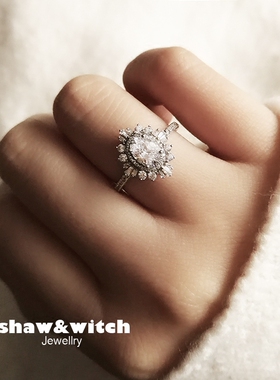 纯银镀金花朵锆石礼物戒指定制