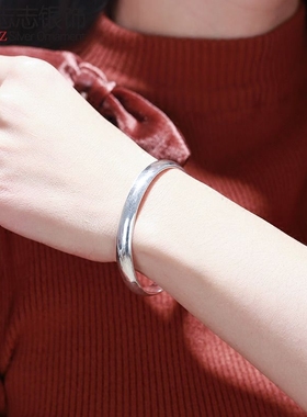 光面扁形闭口实心子女纯银手镯