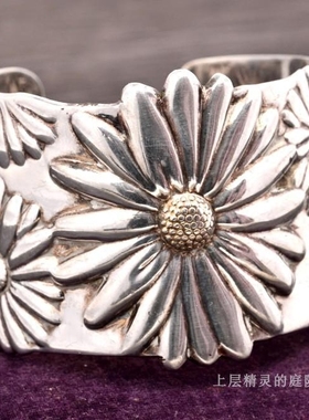 SOLD上层精灵的庭院∮Designer设计师复古厚重宽面纯银大手镯118g