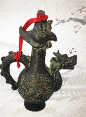 仿古青铜器酒壶龙凤呈祥清仓摆件