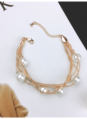 韩国串珠玫瑰金色百搭甜美风手链