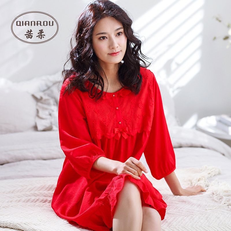 茜柔2018新款春夏天丝麻丝绸睡裙 茜柔睡裙