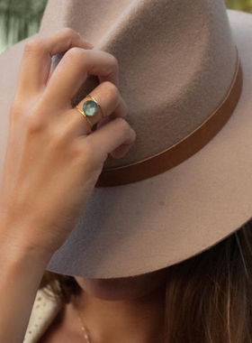 简约彩虹拉长石925纯银镀金戒指