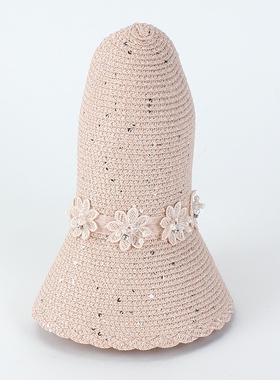 蝴蝶结亮片花朵可折叠小清新草帽