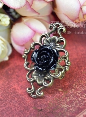 萝莉风立体黑玫瑰欧式镂空戒指