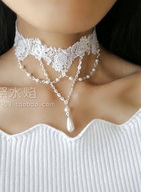 欧式唯美风串珠婚礼镂空蕾丝项链