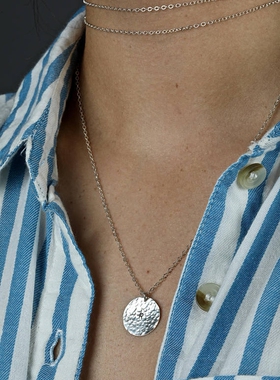 新品925纯银项链面女光面圆牌