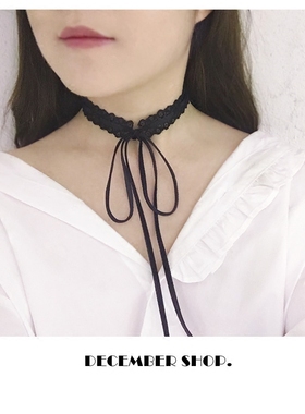 韩国气质镂空丝绒蝴蝶结绑带项圈