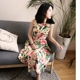 Homemade retro phụ nữ Hepburn không tay váy hoa mẫu đơn cổ điển in từ cổ áo váy loe trong váy dài - váy đầm vay cuoi váy đầm
