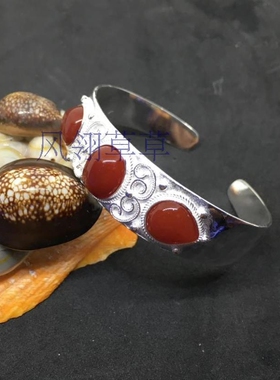 纯银民族风镶玛瑙送妈妈情侣手镯