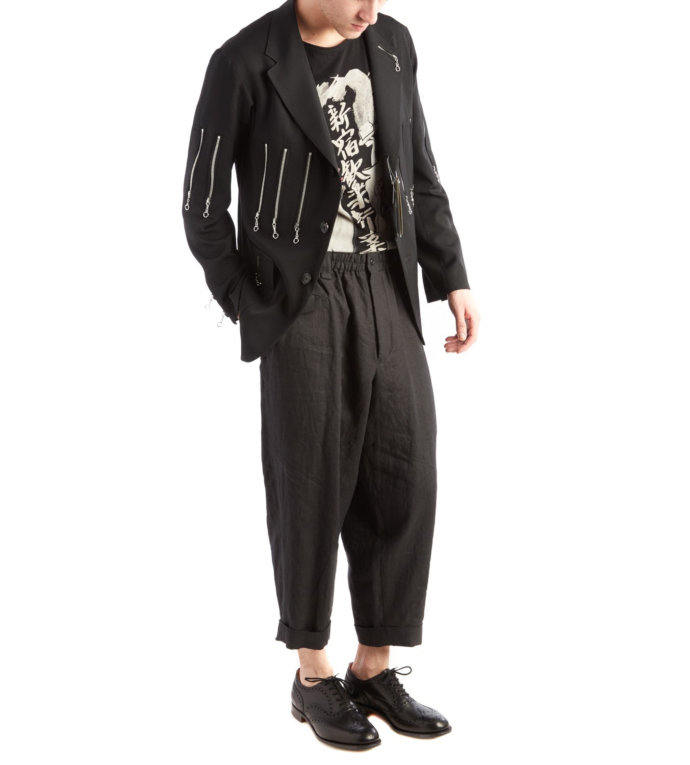 YOJI OOAK ZIPPER WOOL SUIT鎷夐摼瑗挎湇澶栧澶瑰厠鏃ユ湰灏忎紬璁捐甯堟満杞