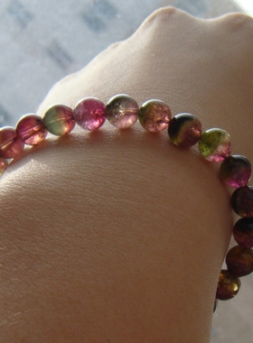 珠宝天然西瓜碧玺毫米圆手链