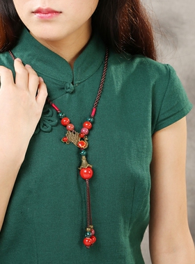长款复古民族风挂饰毛衣链