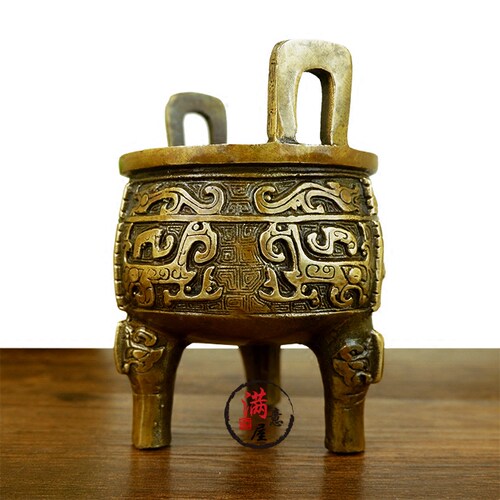 全铜龙鼎摆件鼎盛千秋工艺品铜鼎 复古三足圆鼎香炉家居礼品摆设 - 图1
