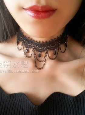 欧式夜店萝莉风黑色镂空蕾丝项链