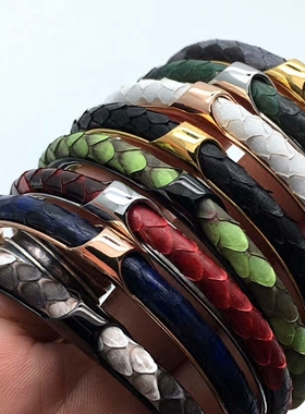 爱玛c型钛钢珍珠鱼欧美风皮手镯