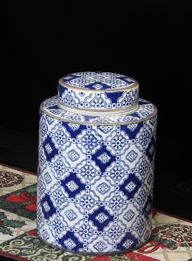新中式风蓝白陶瓷花瓶玄关储物罐