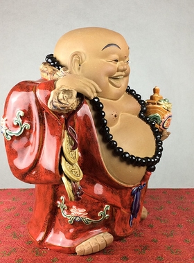 招财进宝笑佛石湾公仔实用摆件