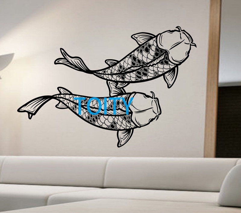 双鱼戏水贴画日本锦鲤贴纸Koi Fish寿司店玻璃贴东瀛日式装饰墙贴 - 图0
