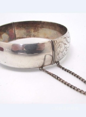 瑕疵特价 伯明翰1966年全标925银古典花卉錾刻手镯 扣不能打开