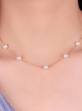 珍珠项链女925纯银18k金锁骨链短款颈链日韩简约气质甜美银饰品潮