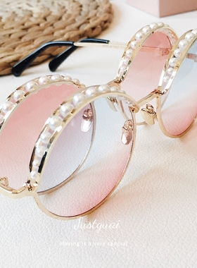 墨镜个性风粉色珍珠透明太阳镜