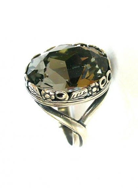 手作复古维多利亚水晶银戒指