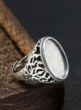 diy霸气风蓝珀镶嵌蜜蜡戒指空托