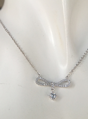 淑女款超闪锆石蝴蝶结白金锁骨链