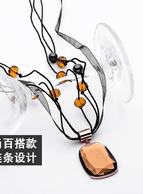 韩国长款大气水晶挂件吊坠项链