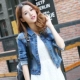 Áo khoác denim nữ thủy triều giản dị đoạn ngắn tay dài nữ 2019 xuân mới Áo khoác denim Hàn Quốc - Áo khoác ngắn áo phao đại hàn nữ Áo khoác ngắn